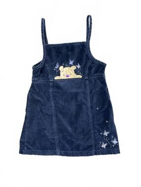 Vintage Pooh Bear Girl's Embroidered Velvet Navy Overalls Dress Size Medium 7/8